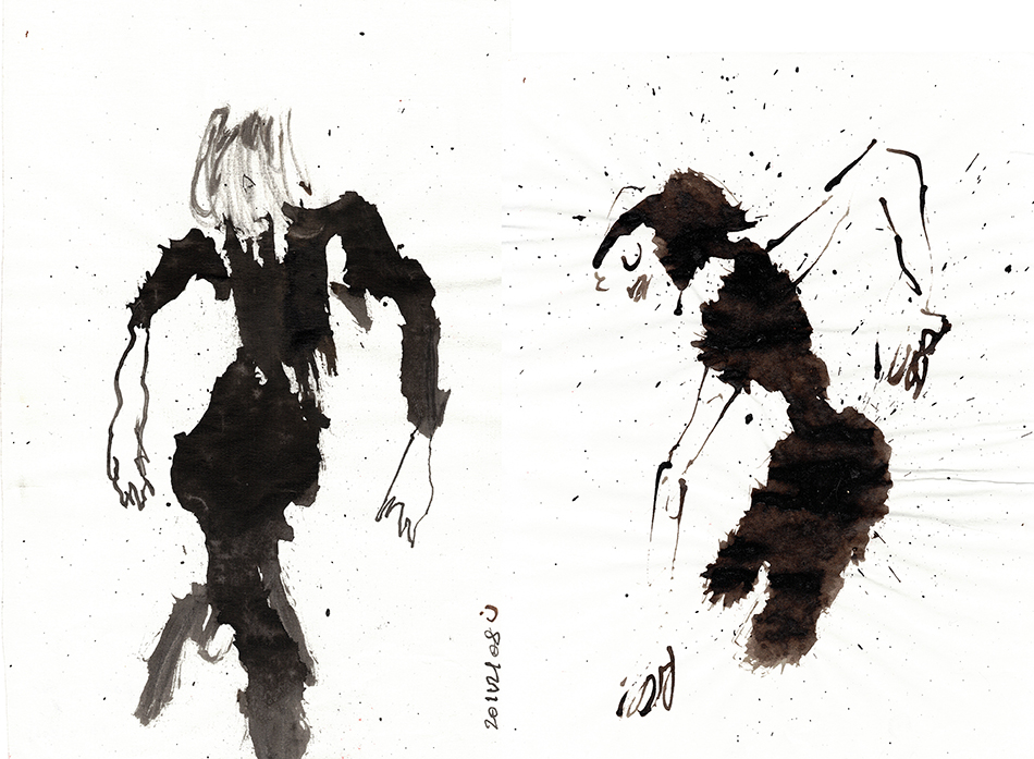 Zeichnung zweier Tänzerinnen zum Text von Chadia Atassi © Nagham Hodaifa