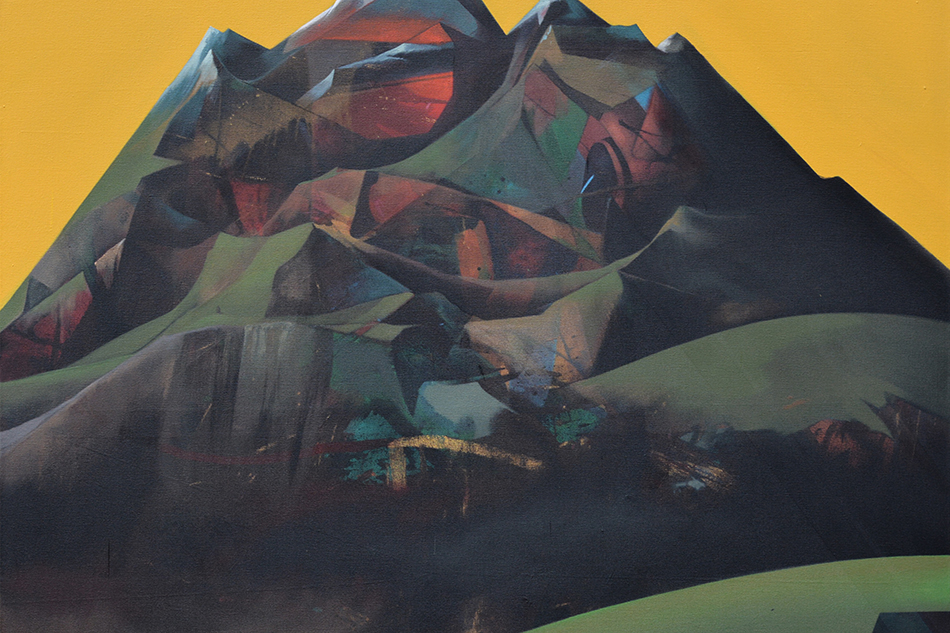 Bild eines Berges © Mohammad Zaza, Crust, Akryl auf Leinwand, 163 X 157 cm, 2022