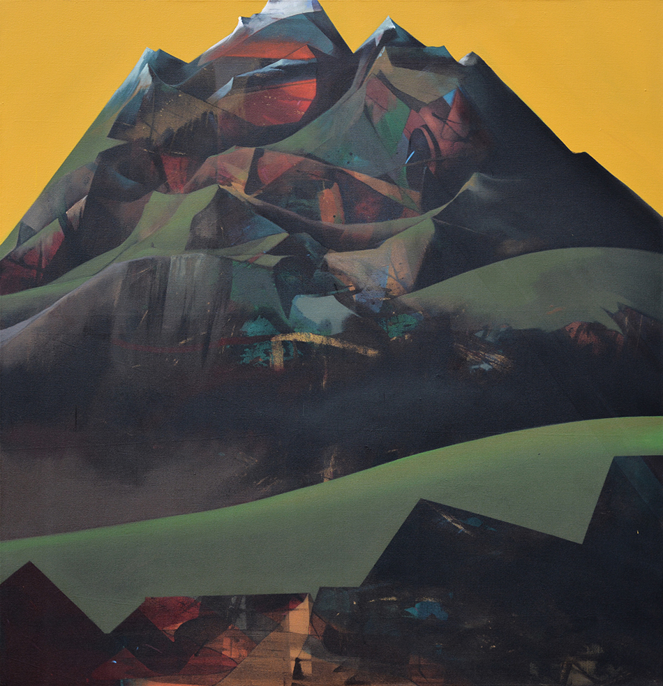 Bild eines Berges © Crust, Akryl auf Leinwand, 163 X 157 cm, 2022