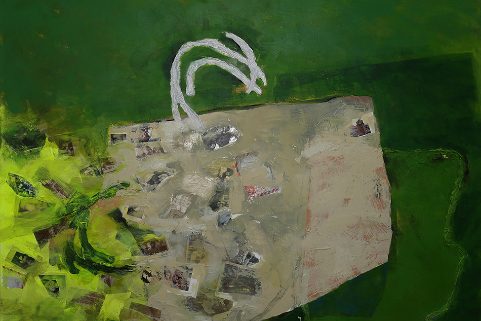 Ala' Hamameh, A Suitcase Memory, 100 x 120 cm, mixed Media auf Leinwand (2017)